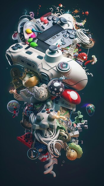 An artistic rendering of a potential new Nintendo console, featuring a sleek design and innovative controller. The screen displays vibrant, cartoonish graphics from a new 