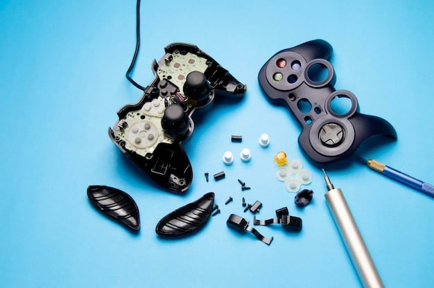 An exploded view of a PlayStation 5 controller, showcasing internal components such as custom buttons, analog sticks, and LED lighting modifications. The image illustrates the level of detail and precision involved in controller customization within the modding scene.