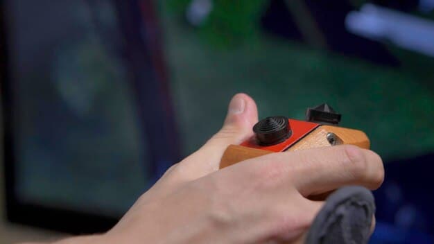 A close-up shot of a gamer's hands gripping a PlayStation controller during an intense eSports match. The focus is on the controller and the gamer's hands, showcasing the precision and skill required.