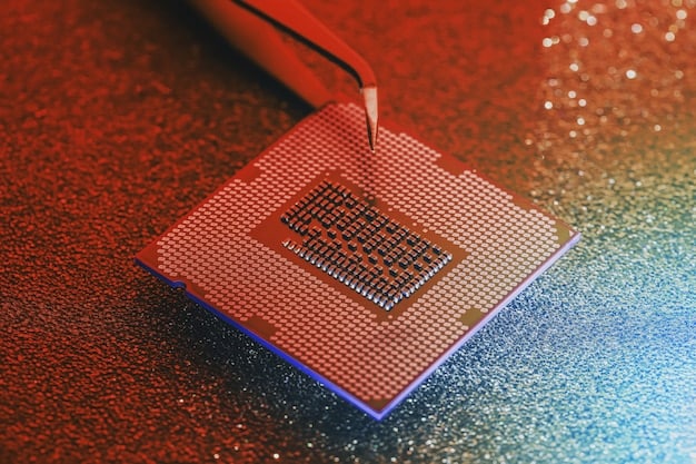 A detailed, close-up photograph of an AMD Ryzen CPU mounted on an AM5 motherboard, with the surrounding VRMs and memory slots clearly visible, highlighting the advanced components of AMD's modern platform.
