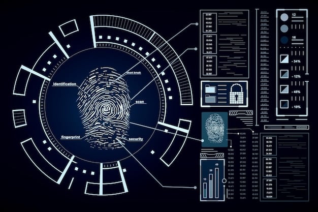 A detailed digital fingerprint glowing over biometric scanning interface, representing advanced authentication methods and future security.