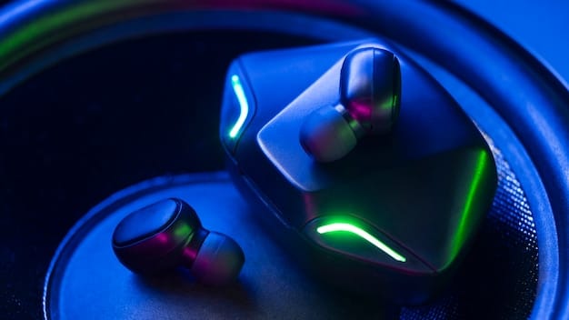 A close-up of a high-quality gaming headset, illuminated by blue and green light, symbolizing superior audio and connection to Xbox Game Pass.