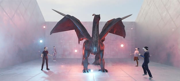 A group of players cooperatively battling a massive dragon in a sprawling, open-world environment, showcasing the cooperative multiplayer aspect of Elden Ring.