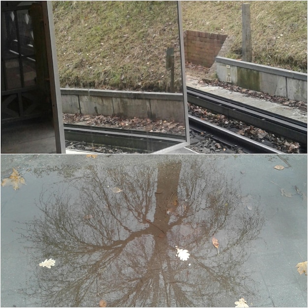 A side-by-side comparison showcasing reflections on a puddle in Control, with ray tracing activated on the left and standard reflections on the right. Emphasize the clarity and realism of the ray-traced reflections.