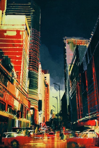 A chaotic scene on a street in a bustling city inspired by Miami, with a police car overturned, currency scattered across the asphalt, and a diverse crowd of NPCs reacting realistically to the disturbance. The vibrant street art and palm trees hint at the subtropical setting.