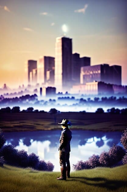 A screenshot from the GTA 6 trailer showcasing characters on top of a skyscraper, looking at the city skyline at dusk, reflecting on the vastness and elevation changes.