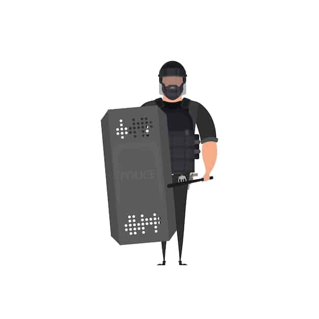 The main character in GTA 6, shown in a security guard uniform, successfully entering a highly secured building while other guards walk past without suspicion. The image highlights the effectiveness of the disguise and the realistic AI reactions.