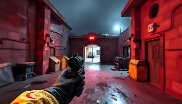 A character in GTA 6 wielding a shotgun, clearing a room full of enemies in a highly detailed indoor environment. The image should highlight the shotgun's effectiveness at close range and its impact on multiple targets.