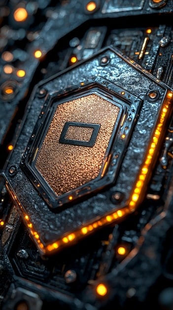 A close-up, circuit board view of a sophisticated next-generation console GPU, with intricate pathways and microchips glowing, symbolizing advanced processing power and technological refinement.