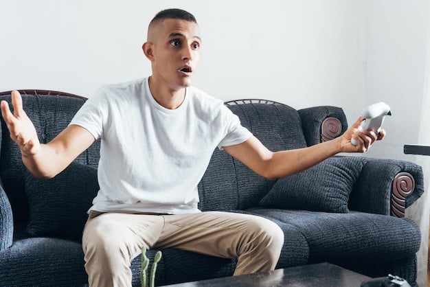 A gamer comfortably seated on a couch, engrossed in a vibrant video game displayed on a large 4K TV, with a PlayStation 5 Pro controller in hand, demonstrating immersive gameplay.