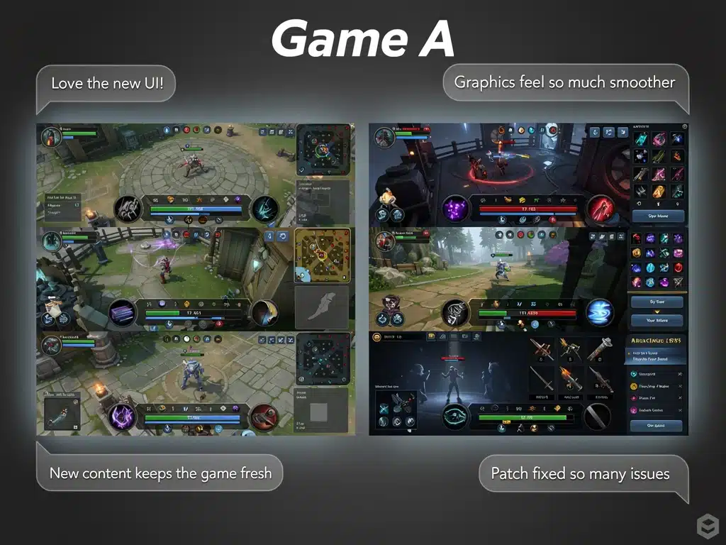 Visual comparison of Game A's early release versus its updated version.