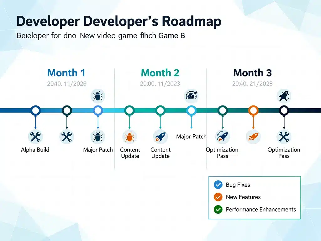 Game B's post-launch development roadmap and update timeline.