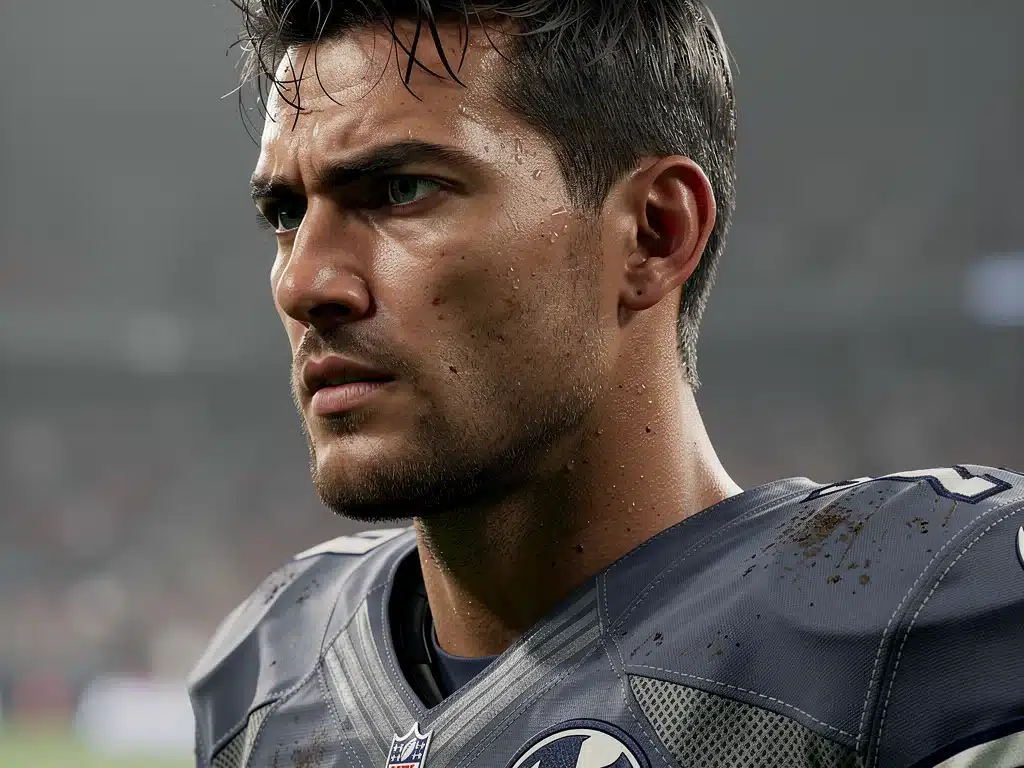 Close-up of player model detailing graphics in the 2026 sports game.