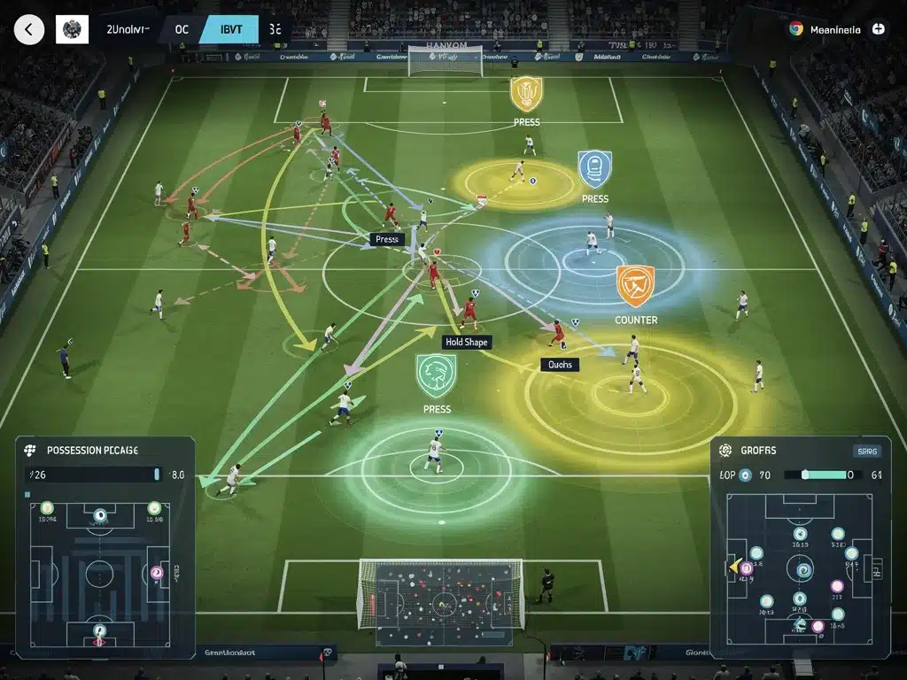 Tactical overhead view of gameplay in the 2026 sports game, demonstrating strategic AI.