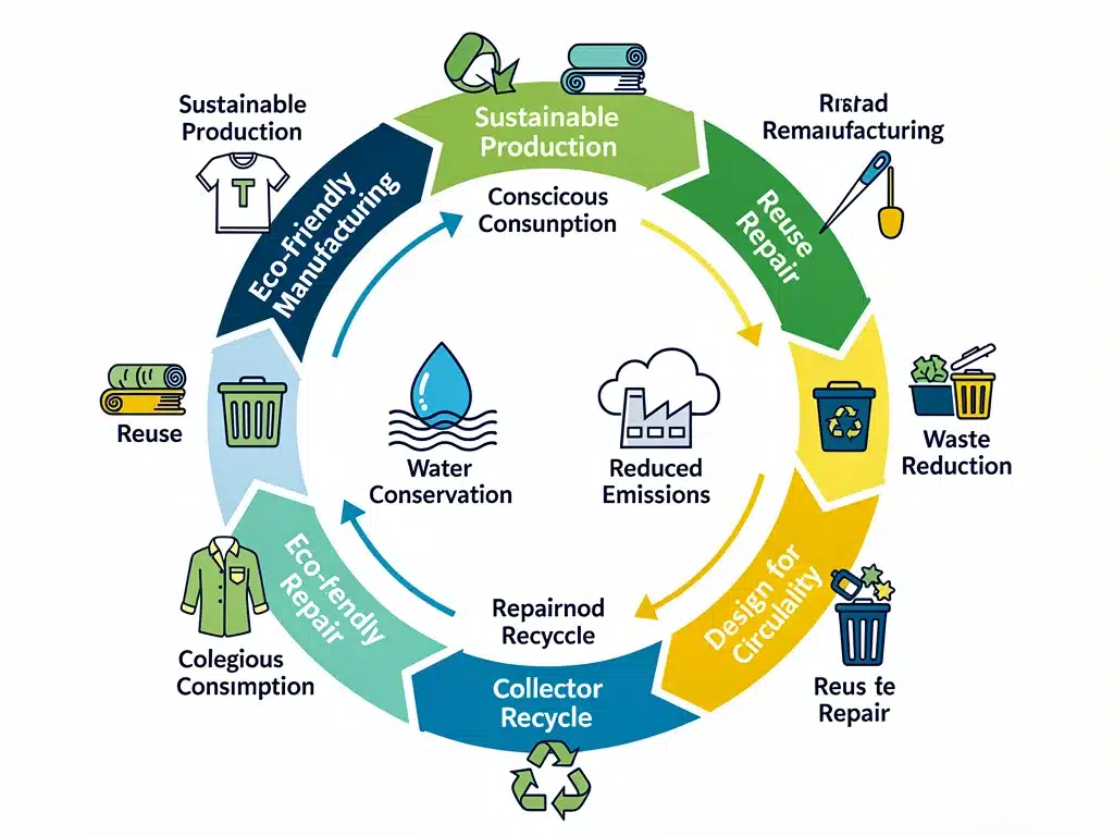 Infographic illustrating the circular economy in sustainable fashion