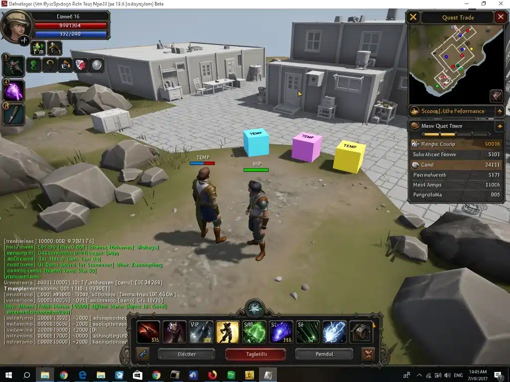 Early beta screenshot of RPG character models and UI